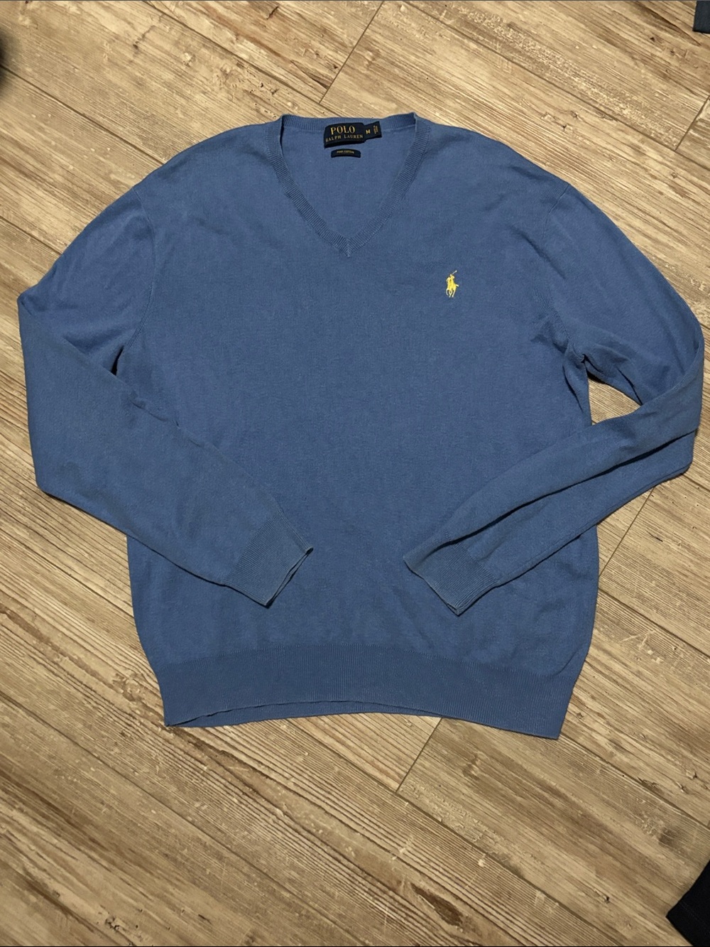 Polo by Ralph Lauren Light Blue V-Neck Sweater with Yellow Pony